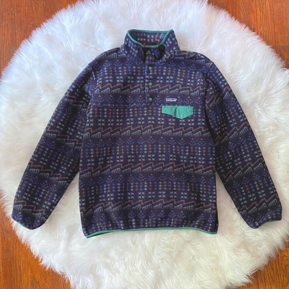 Patagonia Jackets & Blazers - Patagonia Snap T Synchilla Pullover Wild Roots Navy Green Aztec Floral Print M,L